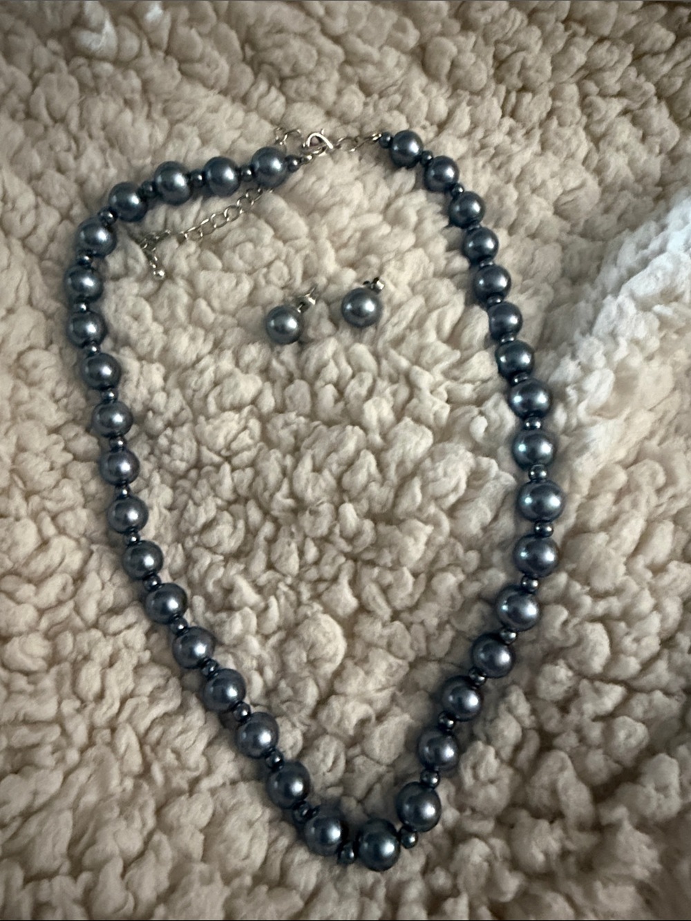 Classic Grey Pearl Necklace and Stud Earrings Set
